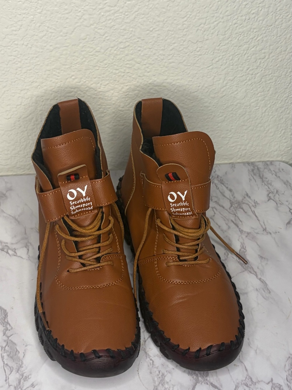 Women's Tan Leather Lace-Up Ankle Booties
